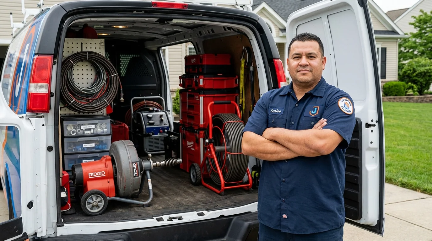 Professional drain cleaning equipment and Johns Plumbing LLC plumber in Clever