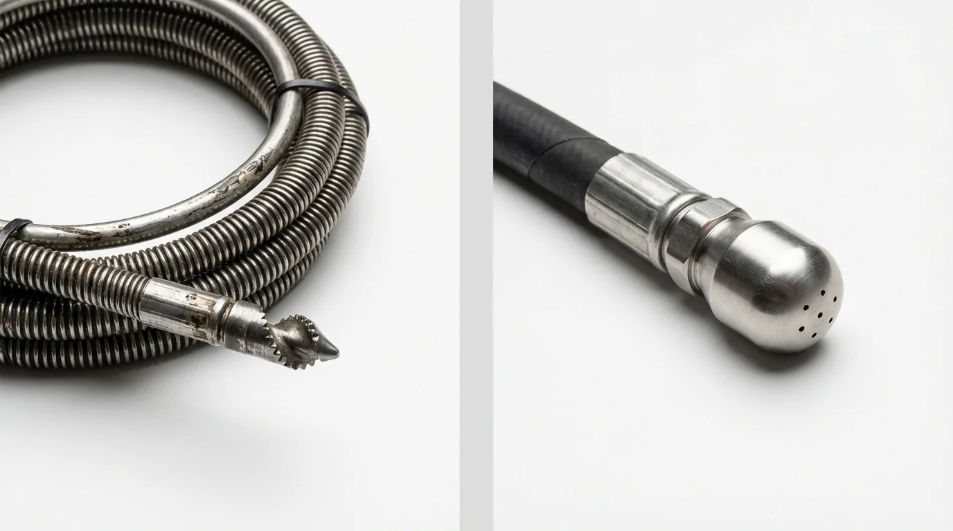 Drain snake cable and hydro jetting nozzle used for drain cleaning in Clever, MO