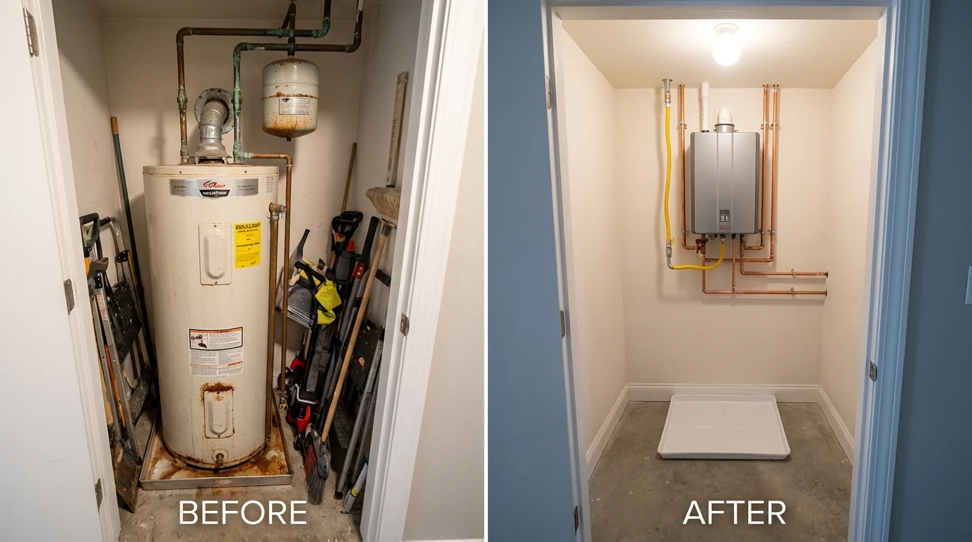 Tank water heater versus wall-mounted tankless unit comparison for Clever, MO homeowners